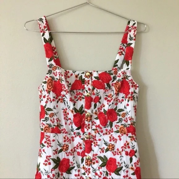 ALEXIS Melora Floral Embroidery Pleated Mini Dress Red/White S - Picture 5 of 9